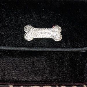 Pet friends Crystal encrusted Silver Dog Bone brooch pin